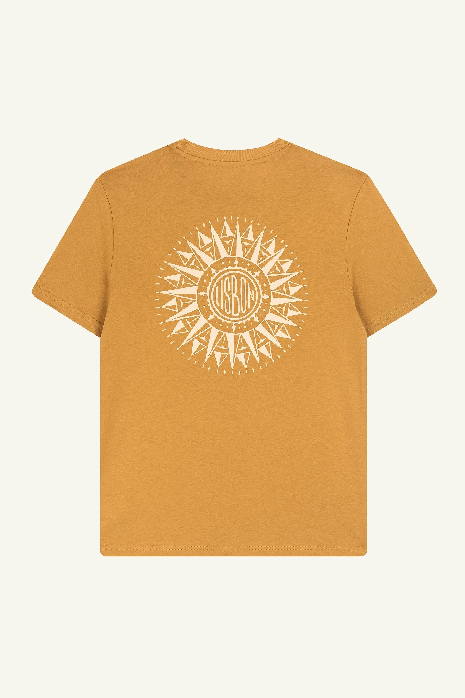 Ochre Yellow organic cotton t-shirts by Contrast, Wind Rose graphic t-shirt for travelers and explorers.