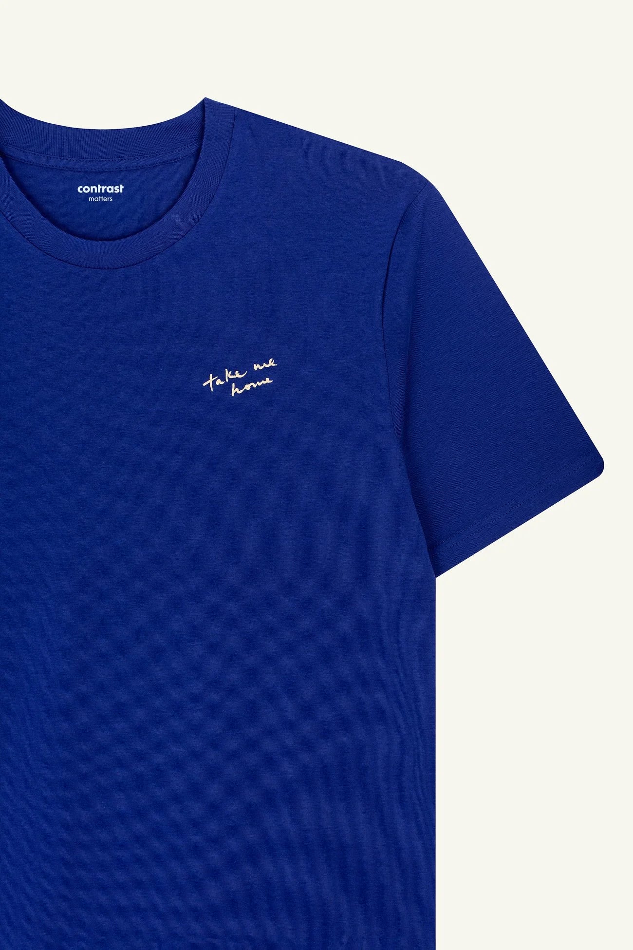 Worker Blue organic cotton t-shirts by Contrast, Take Me Home graphic t-shirt for cosmic vibes.