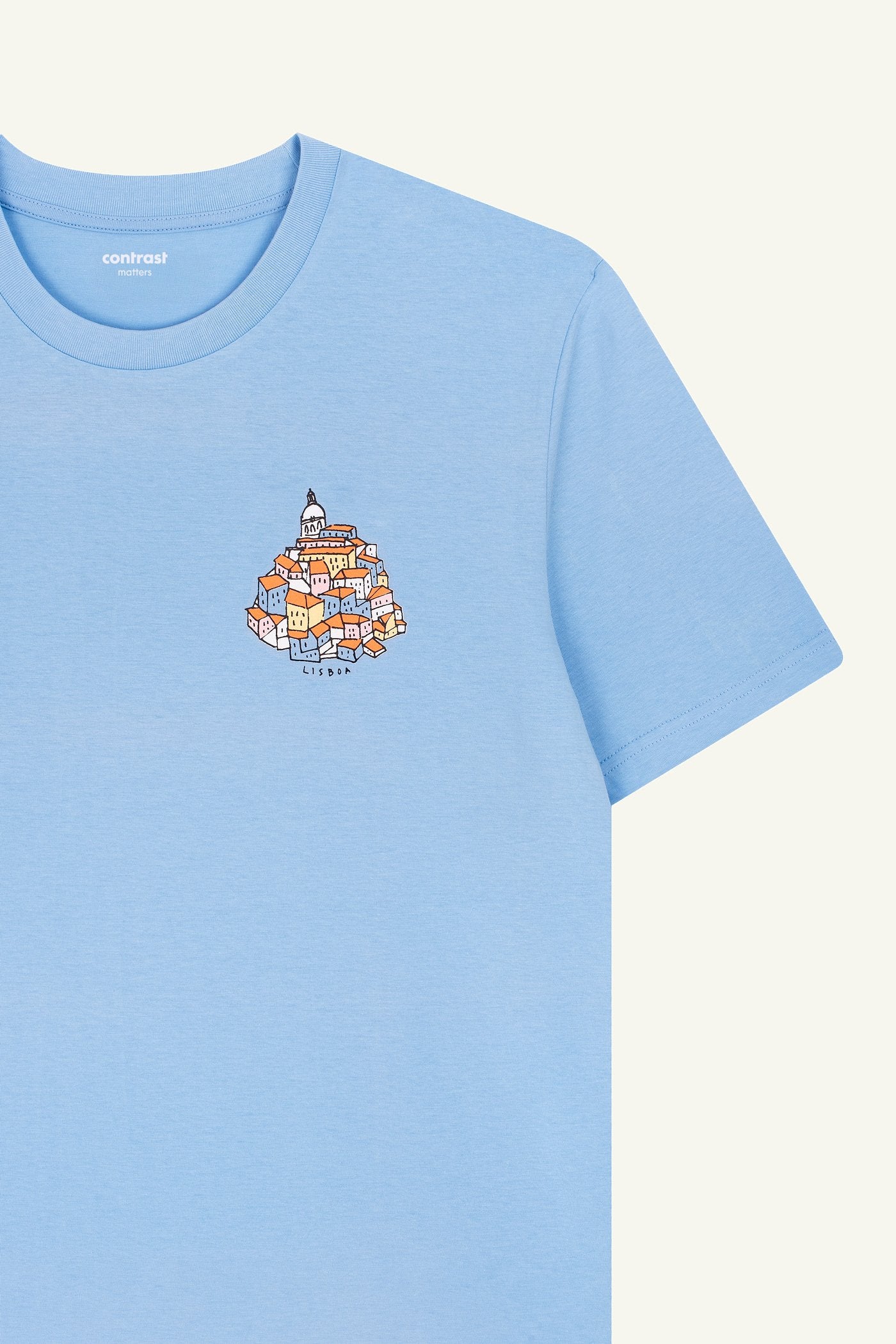 Blue Soul organic cotton t-shirts by Contrast, Alfama Hill graphic t-shirt for Lisbon lovers.