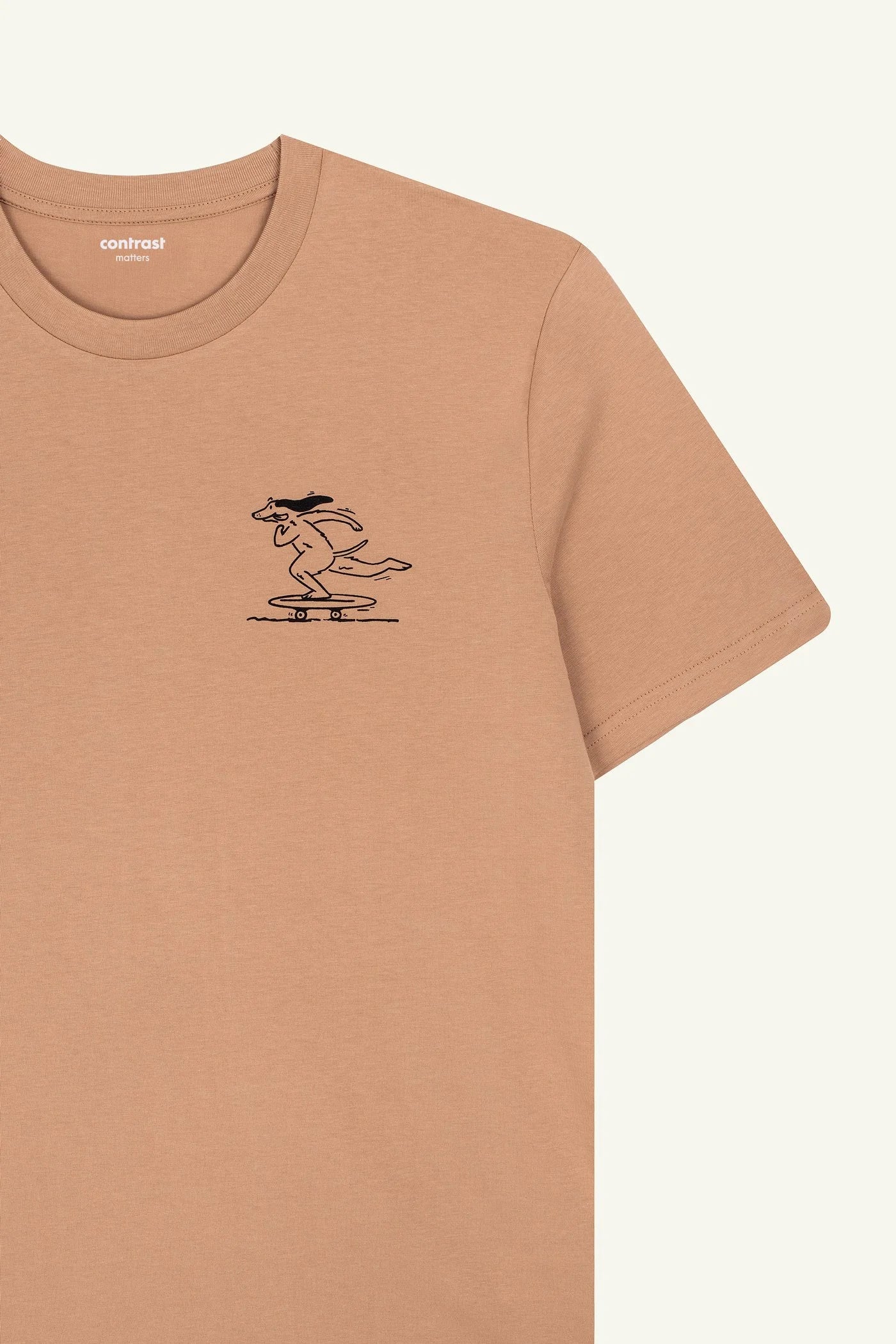 Latte Brown organic cotton t-shirts by Contrast, Skate Rider graphic t-shirt for street style.
