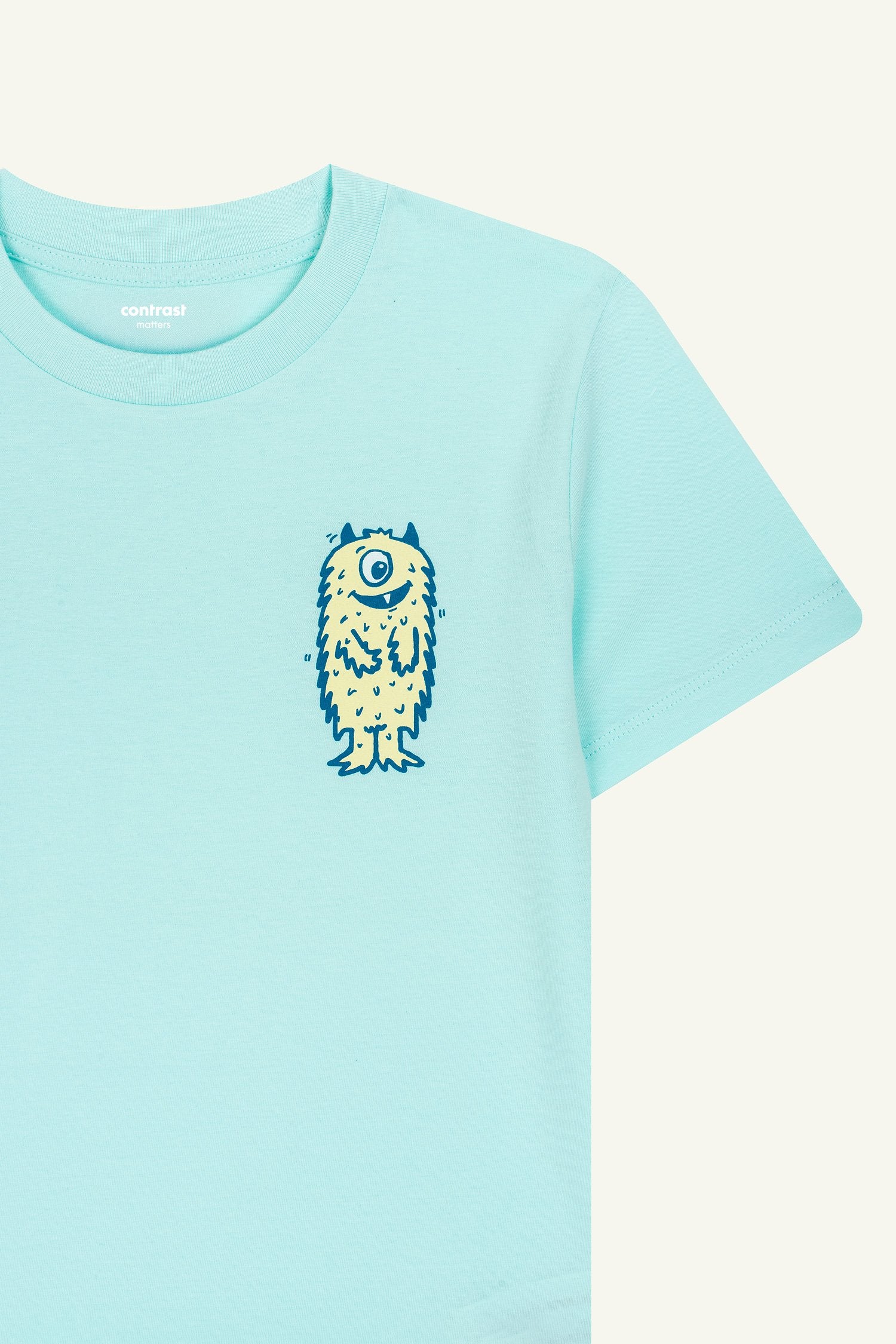 Sustainable kids graphic t-shirt, Contrast Monster in Caribbean Blue organic cotton