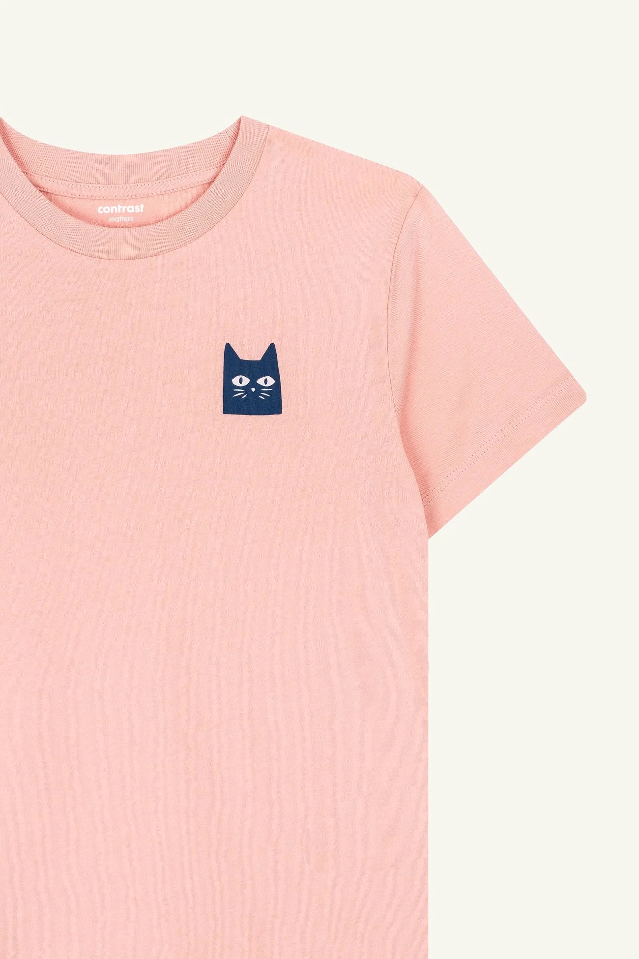 Sustainable kids graphic t-shirt, Contrast Pixel Cat in Peach Orange organic cotton