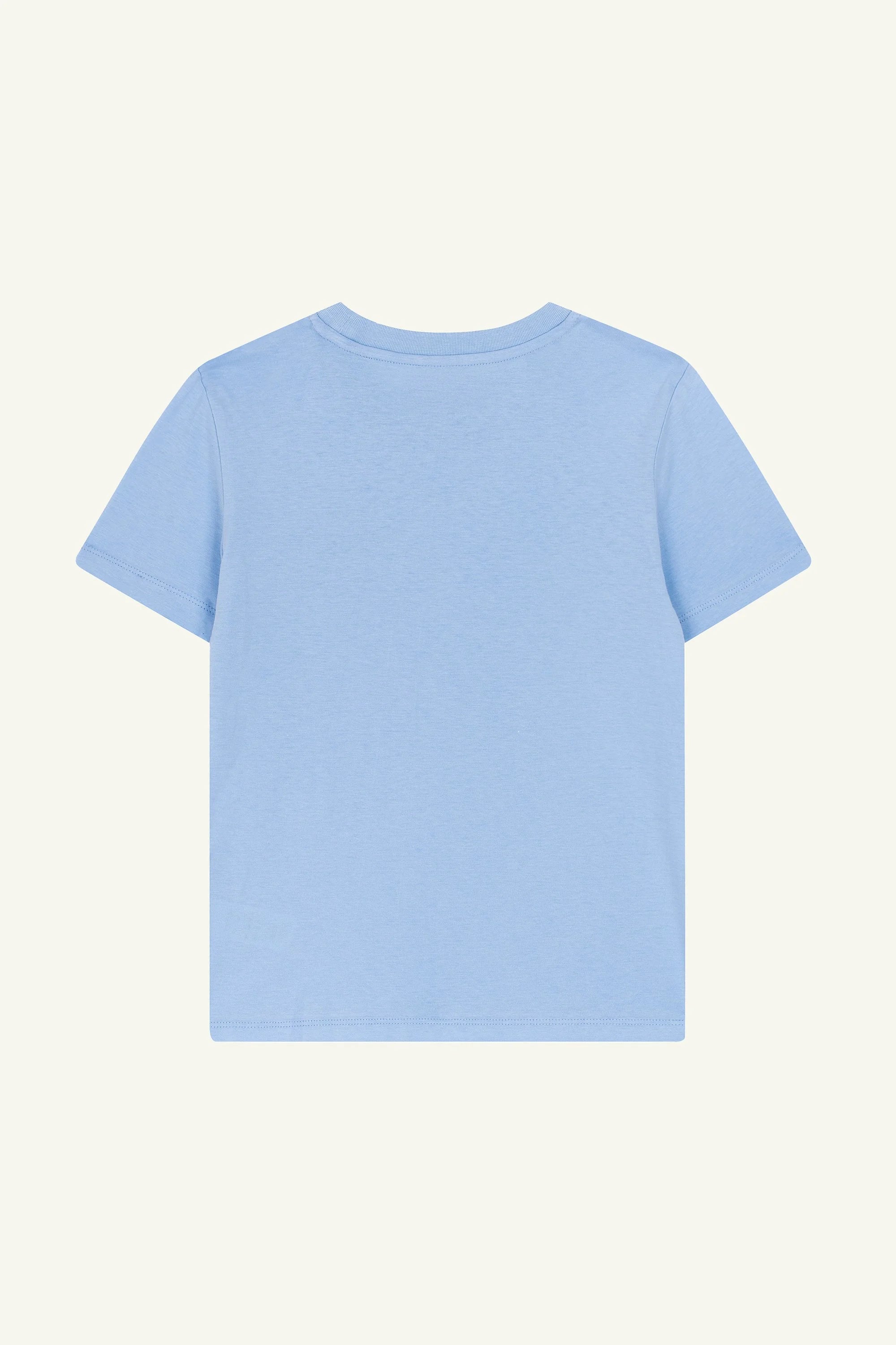 Contrast Dinosaur kids t-shirt, breathable organic cotton tee in Blue Soul