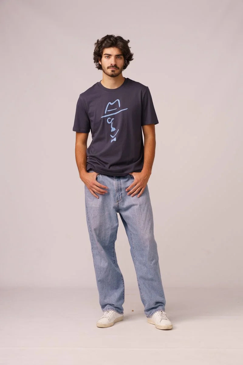 Organic t-shirt by Contrast, Pessoa Sketch t-shirt graphic design in soft grey tones, minimalist and thoughtful.
