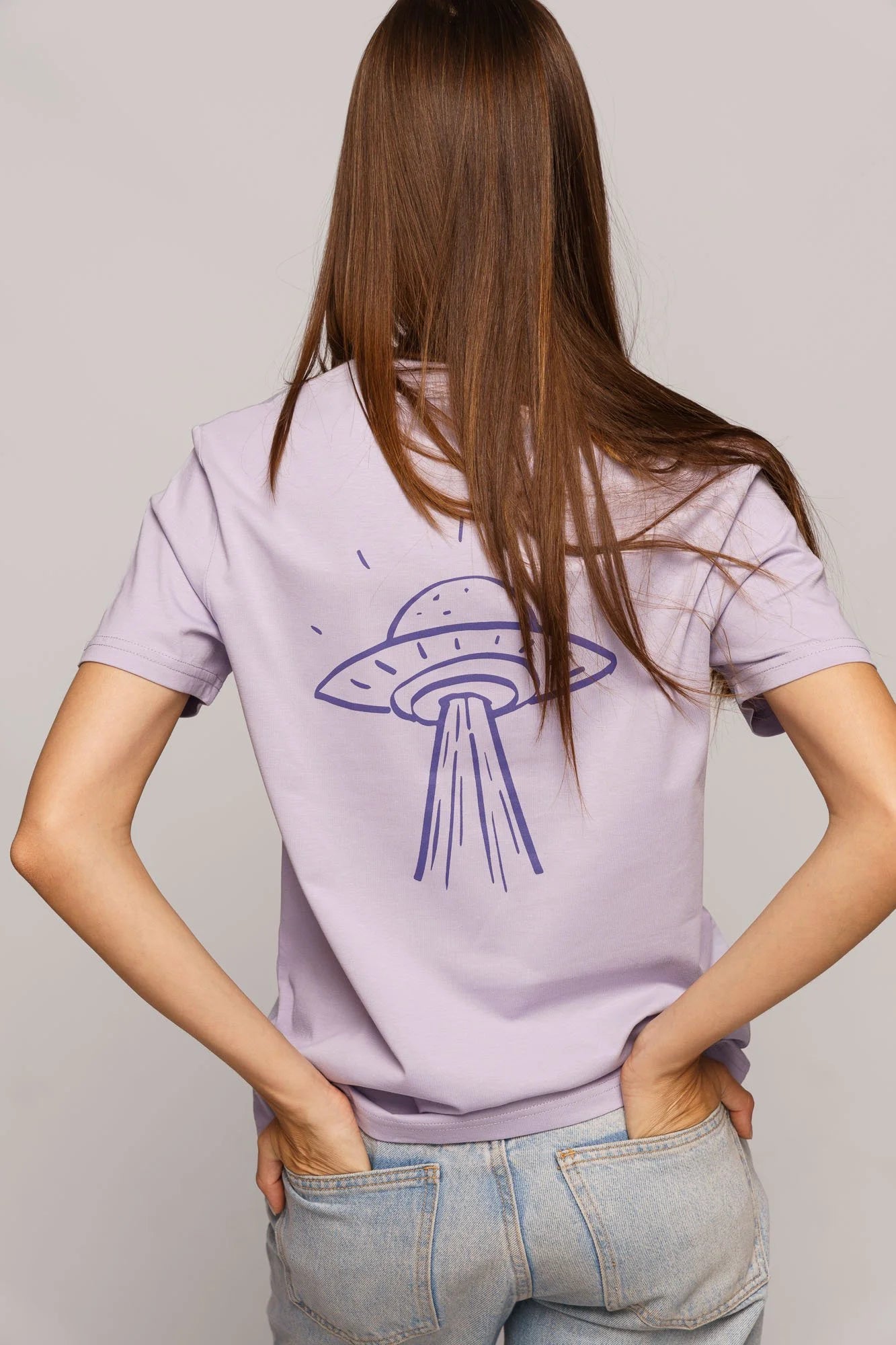Organic t-shirt by Contrast, Take Me Home t-shirt graphic design in dreamy lavender tone.