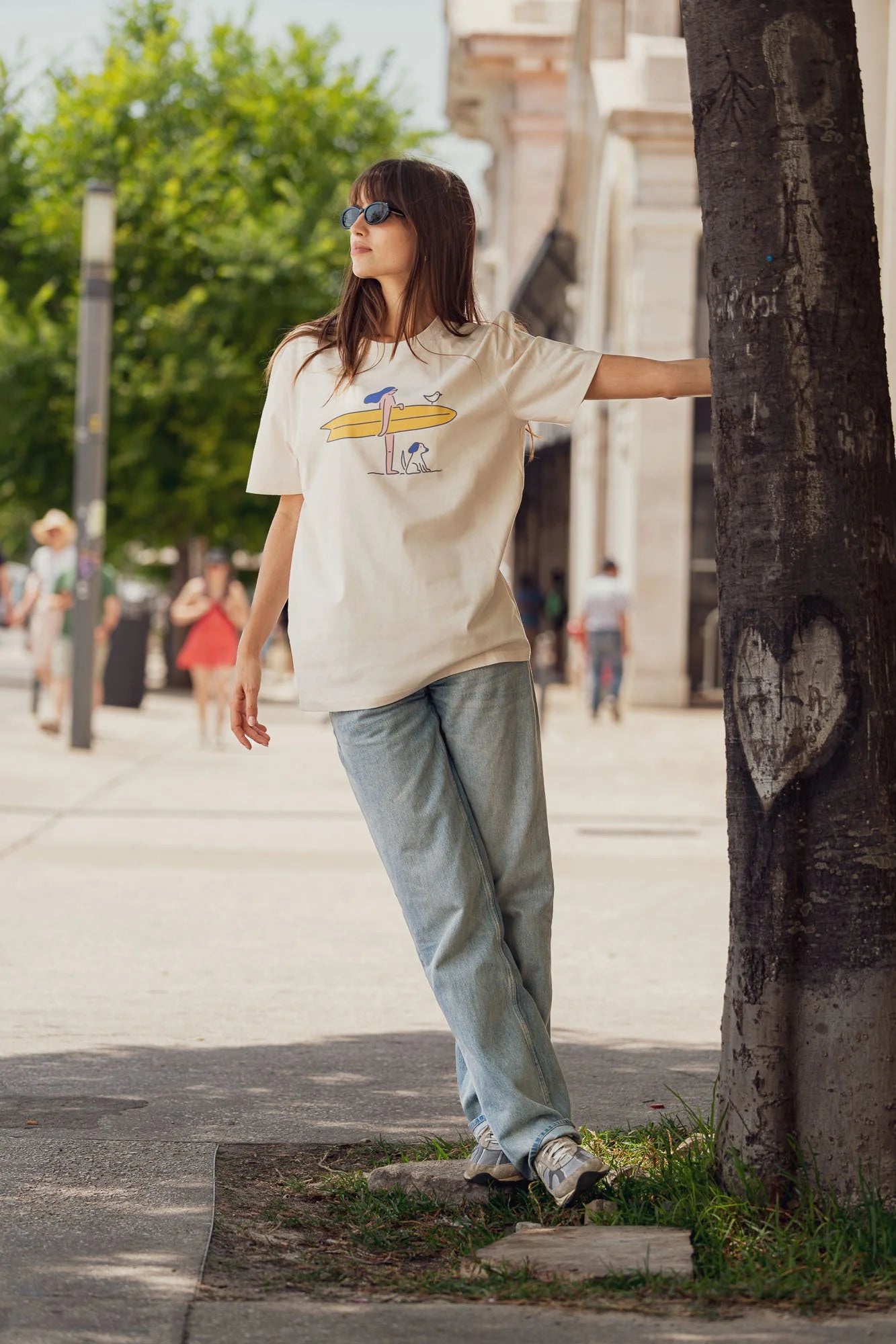 Contrast designer graphic tees collection featuring Surf & Friends organic tee shirts in Vintage White.