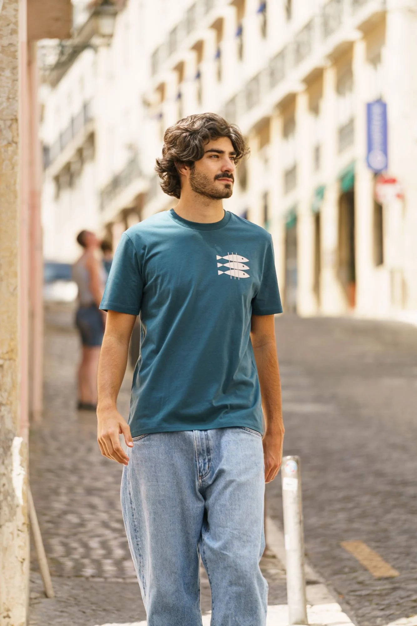 Organic tee shirts by Contrast, Sardines t-shirt graphic design with playful fish artwork.