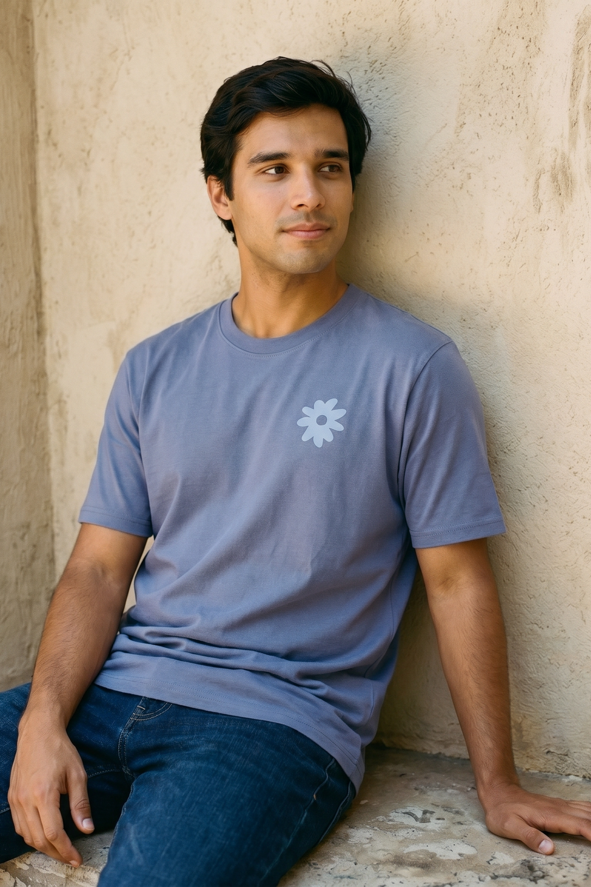 Contrast Flower Power graphic t-shirt in Blue Grey, organic cotton (2 of 11)