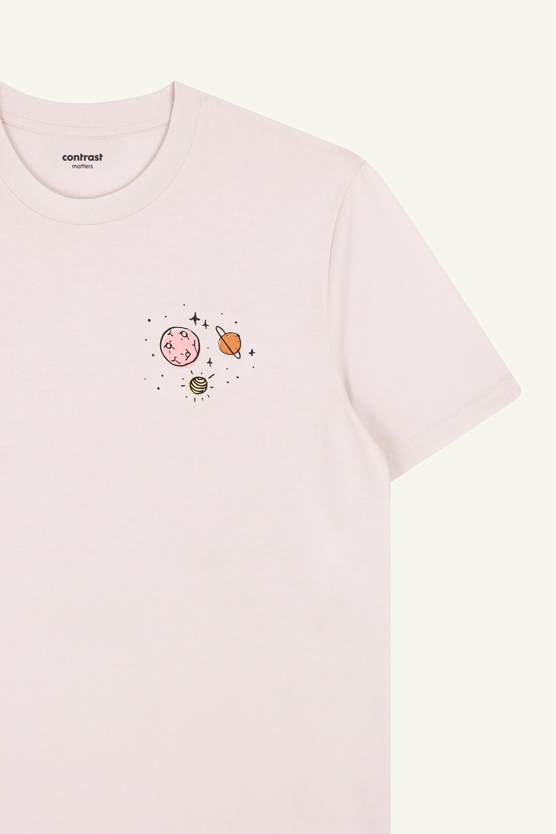 Contrast designer graphic tees collection featuring Outer Space organic t-shirt in Vintage White.