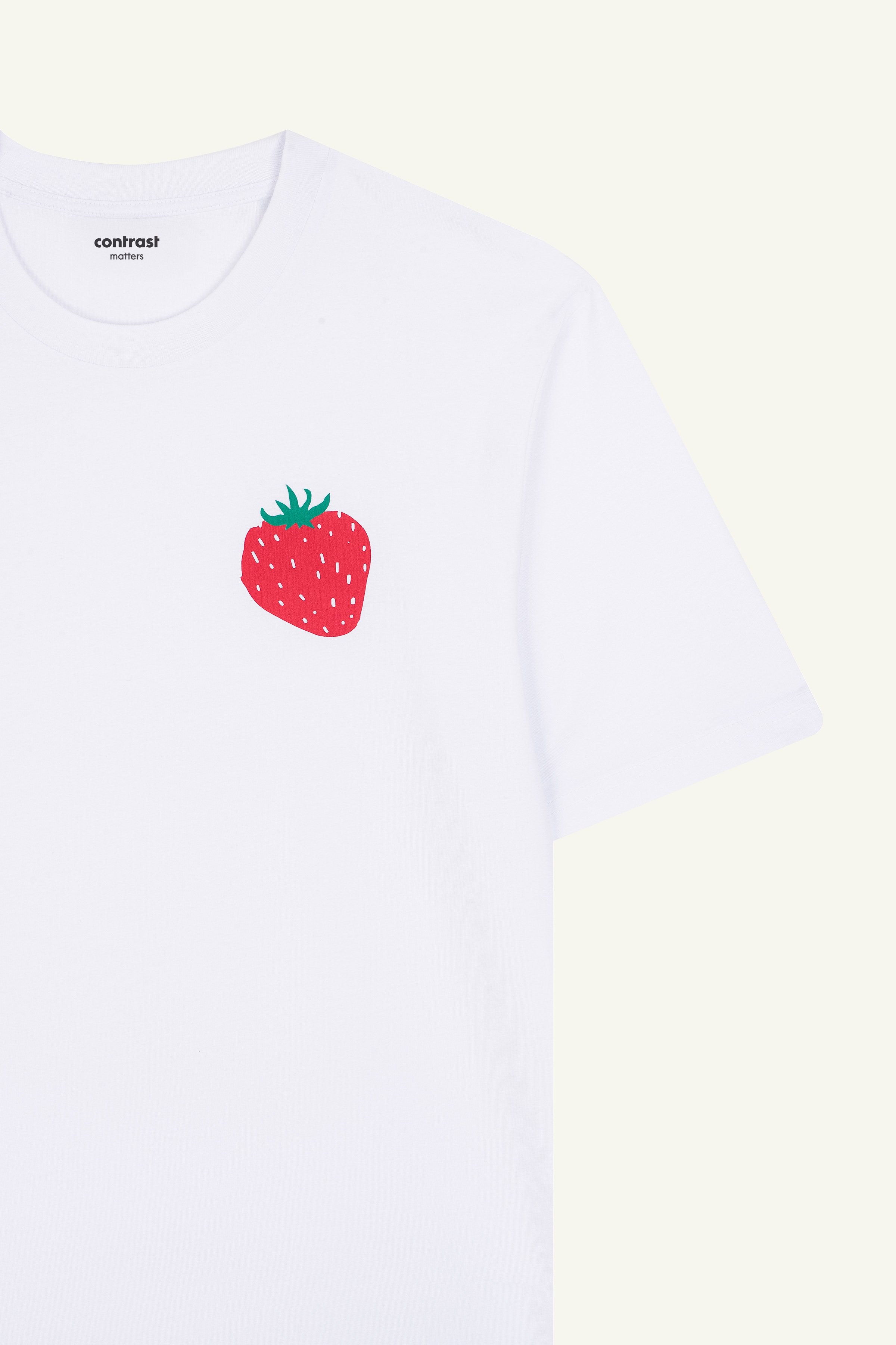Contrast graphic t-shirt Strawberry edition, organic tee shirts in white for everyday streetwear