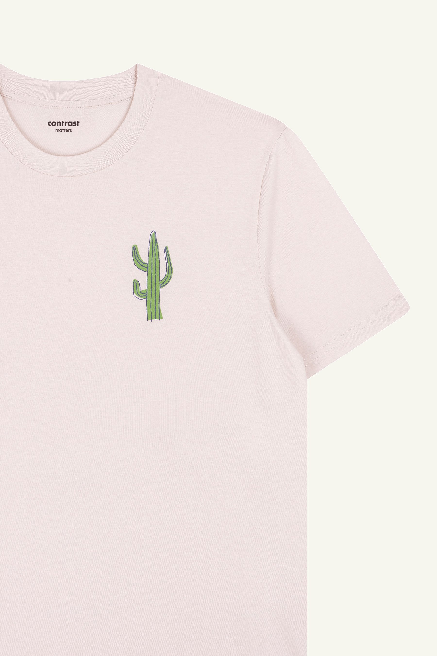 Vintage White organic cotton t-shirts by Contrast, Cactus graphic t-shirt sustainable design.