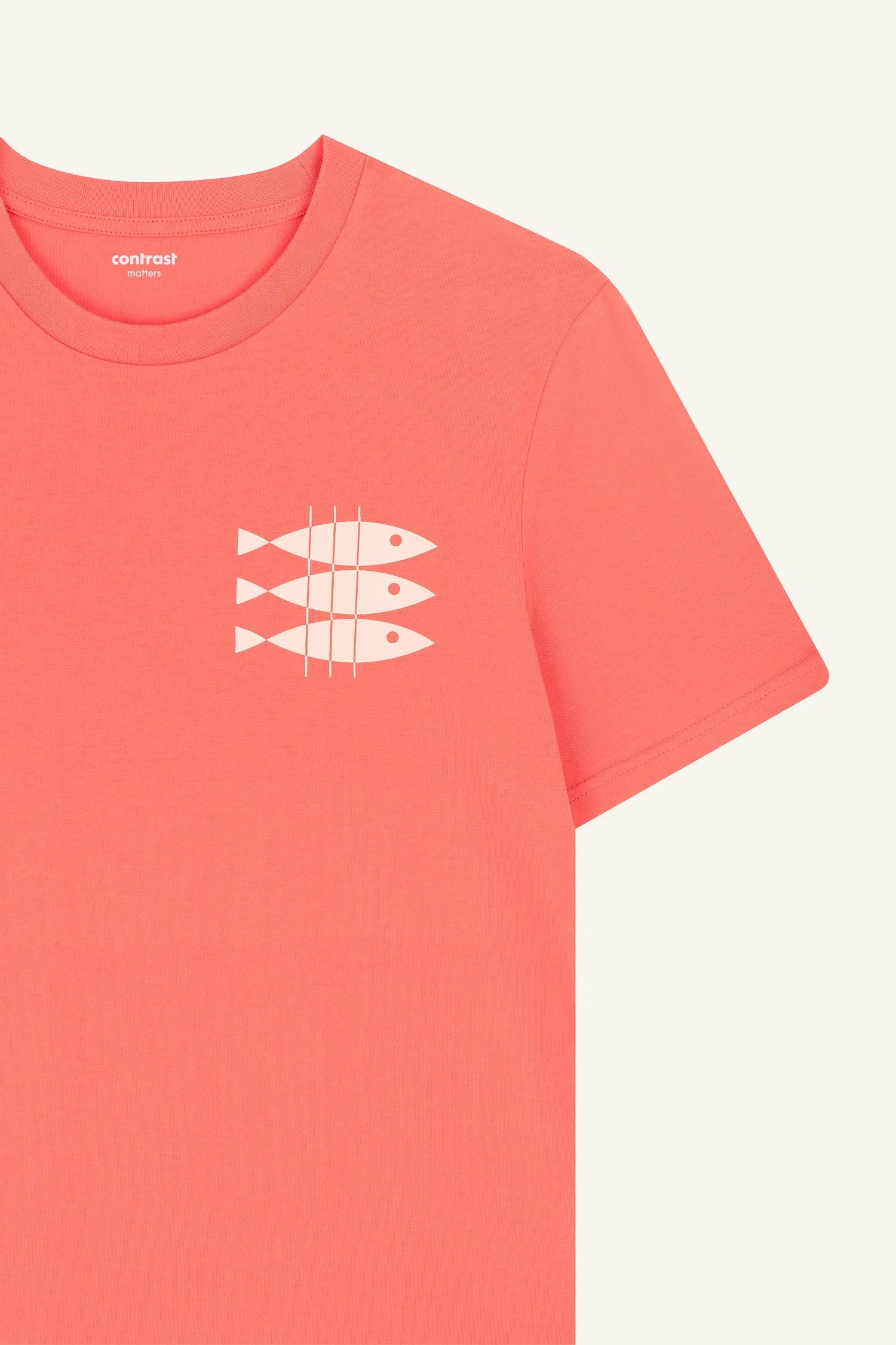 Fiesta Orange organic cotton t-shirts by Contrast, Sardines graphic t-shirt cultural Lisbon style.