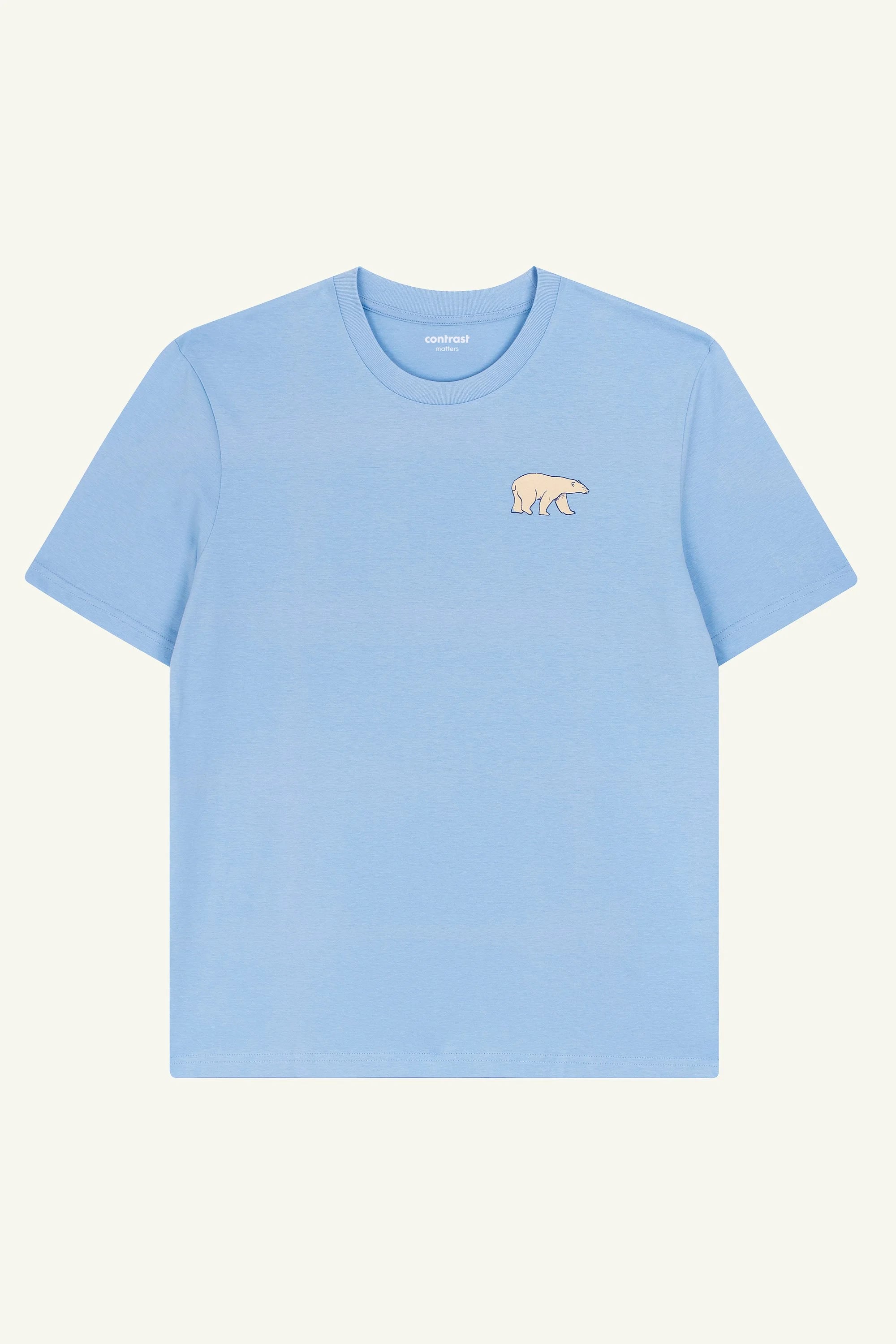 Contrast Polar Bear graphic t-shirt in Blue Soul, organic cotton designer graphic tee with relaxed bear print.