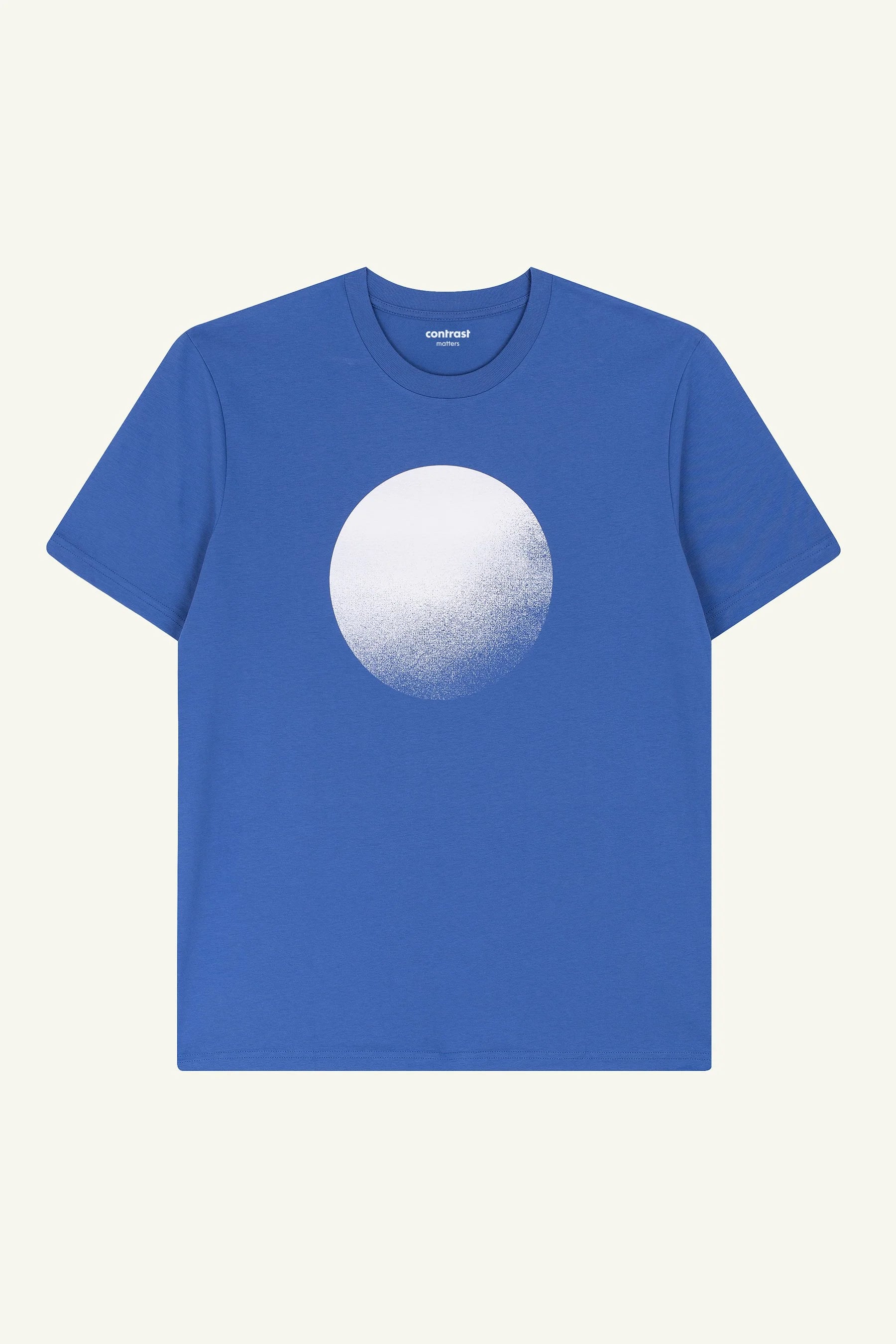 Contrast Moon graphic t-shirt in Bright Blue, organic cotton designer graphic tee with moon artwork.