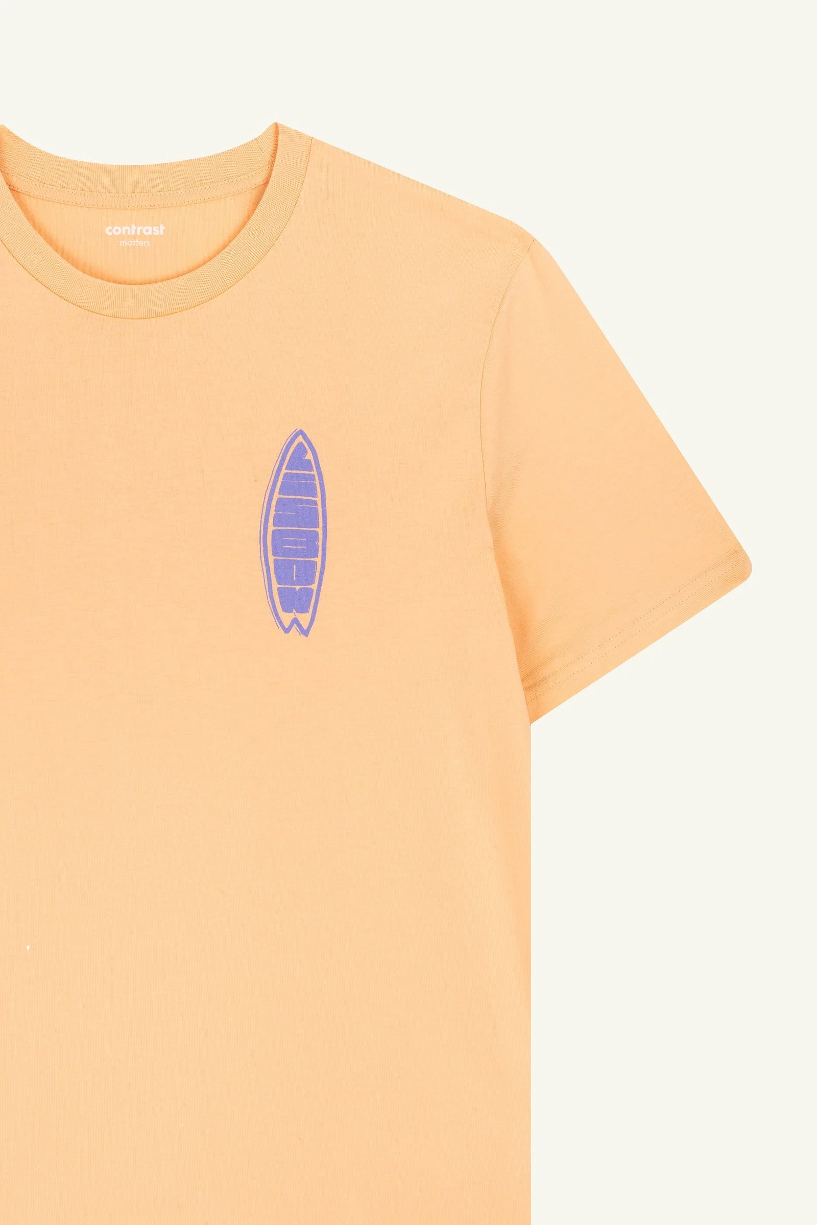 Contrast designer graphic tees collection featuring Lisbon Surfboard organic tee shirts in Nispero Yellow.