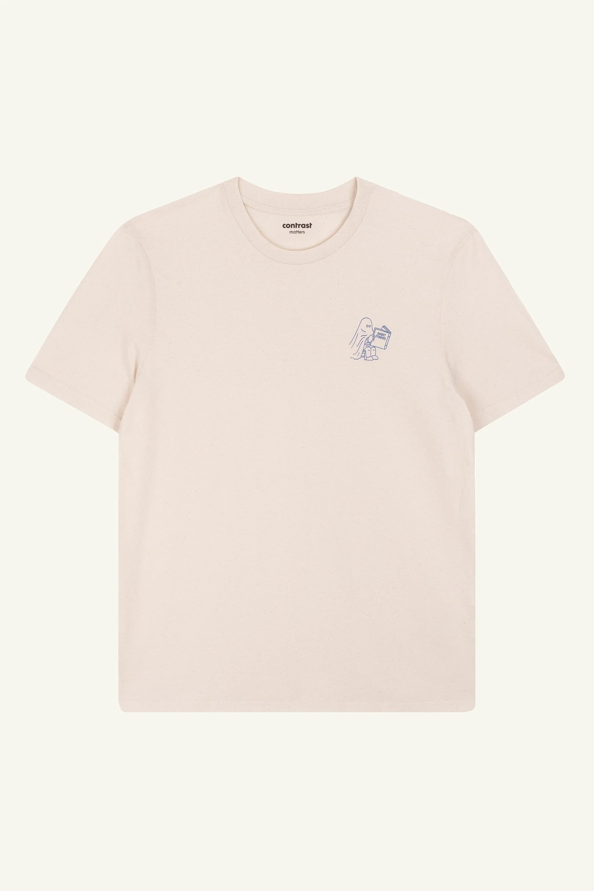 Contrast Ghost Stories graphic t-shirt in Natural Raw, organic cotton designer graphic tee with ghost print.