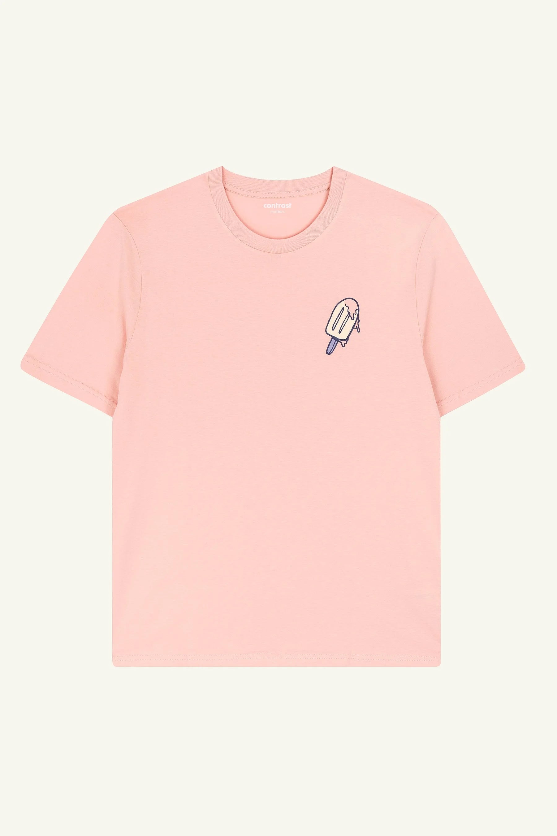 Contrast Melting Icecream graphic t-shirt in Peach Orange, organic cotton designer graphic tee with ice cream print.