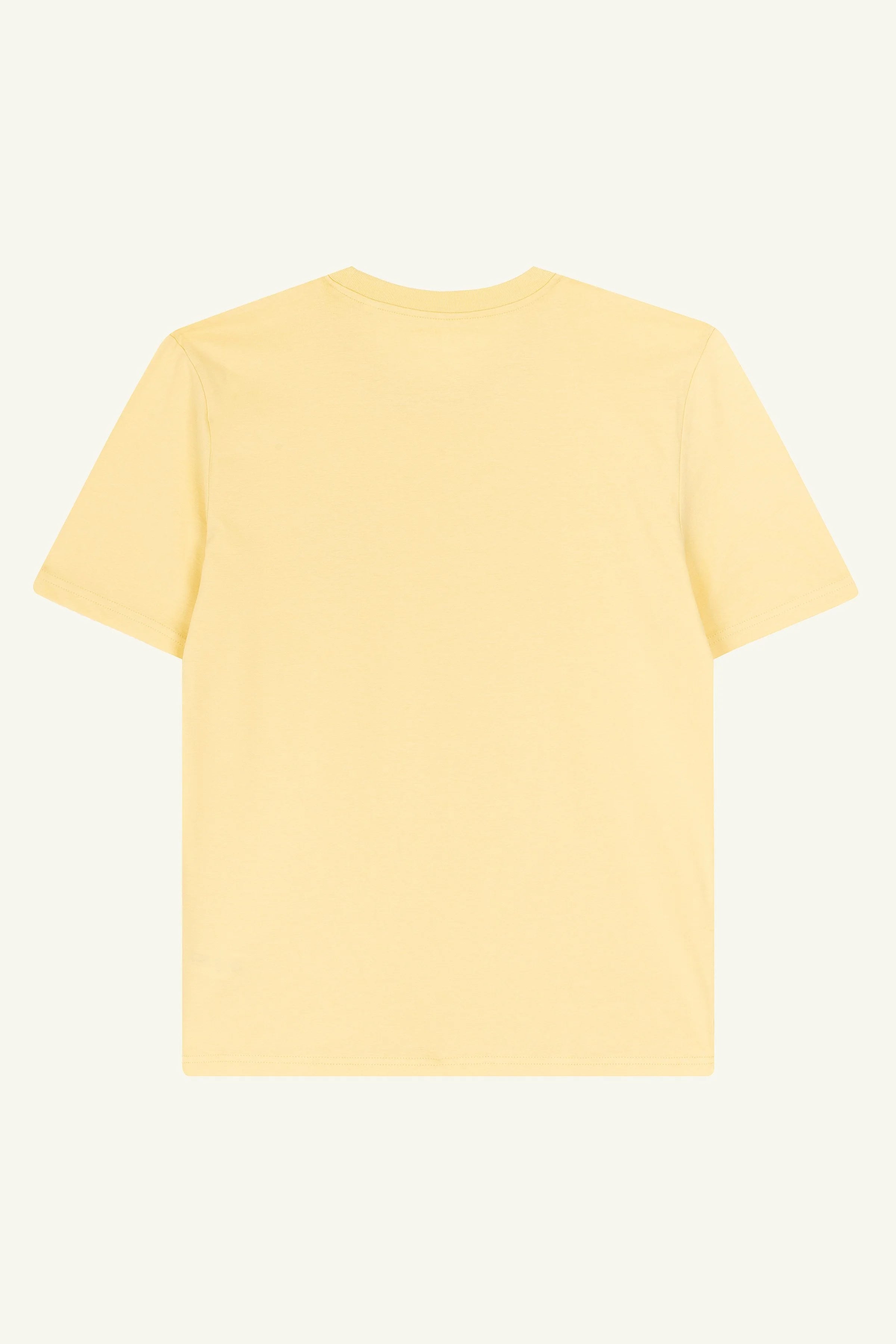 Contrast designer graphic tees, Alfama Hill organic tee shirts in bright yellow unisex fit