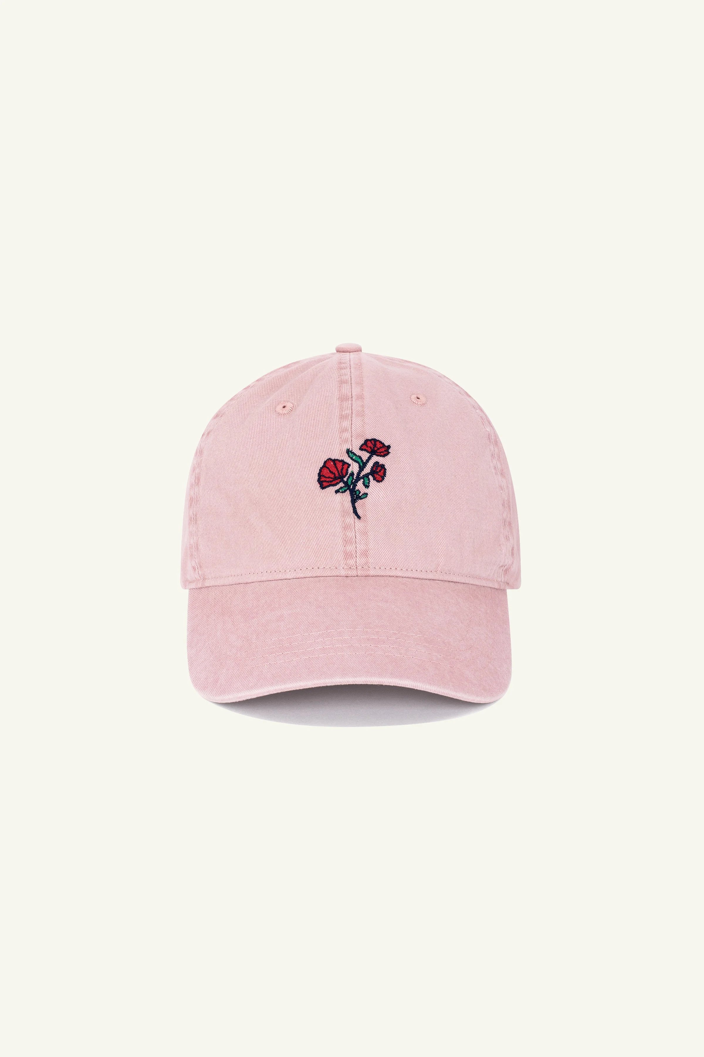 Contrast Small Rose embroidered hat in Washed Rose, organic cotton cap with subtle detail