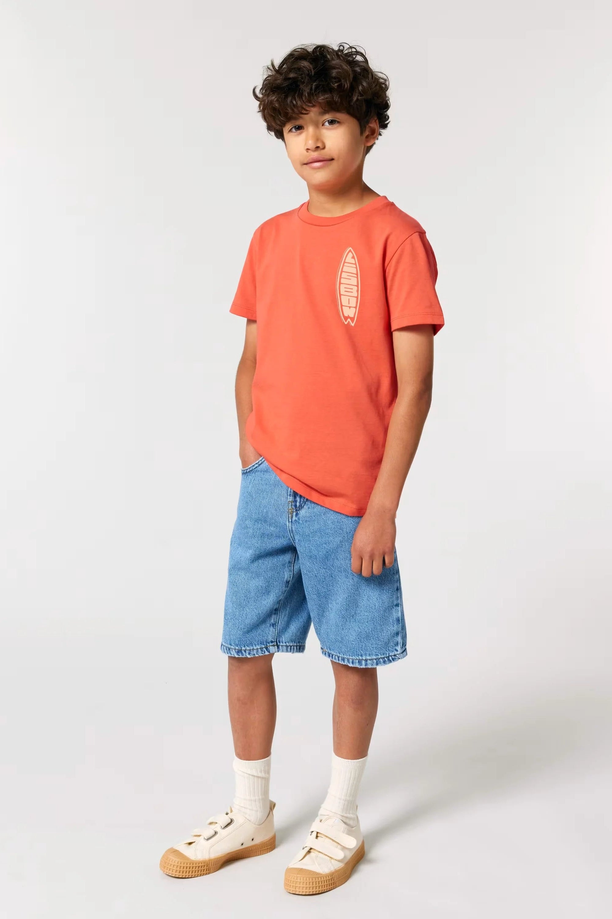 Organic cotton kids graphic t-shirt, Contrast Lisbon Surfboard Fiesta Orange edition