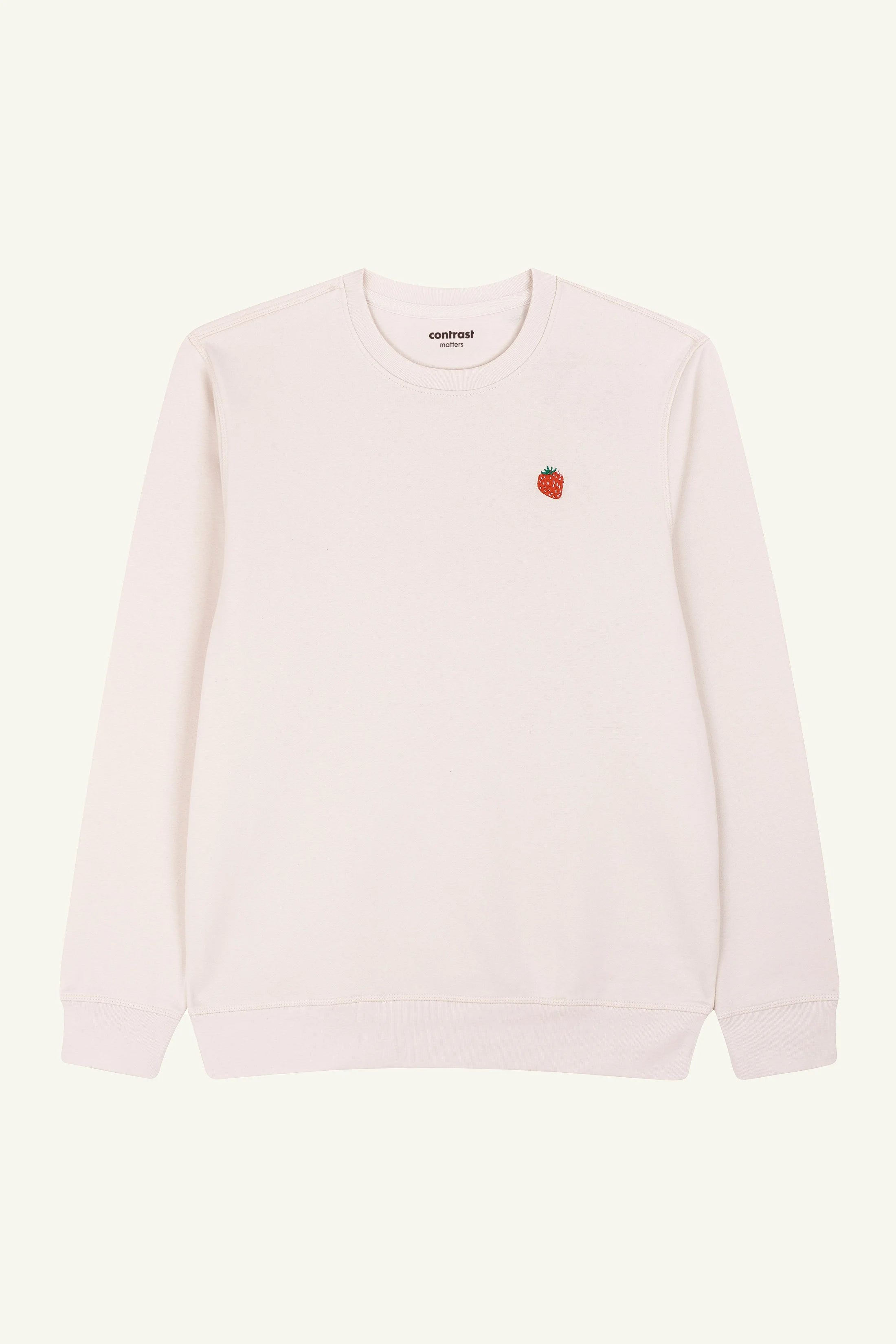 Contrast Strawberry sweatshirt in Vintage White, organic cotton graphic sweatshirt with subtle detail