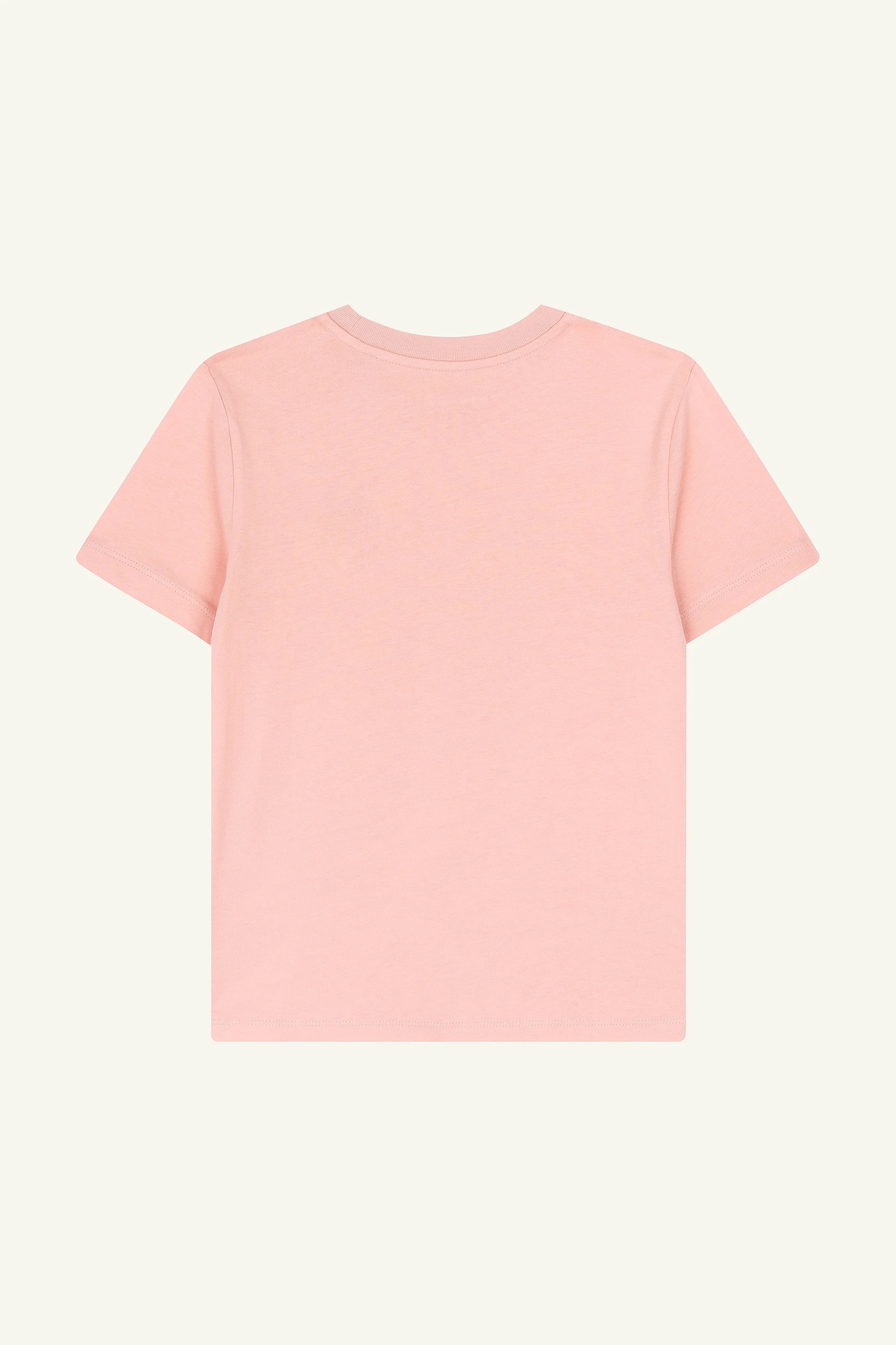 Contrast Pixel Cat kids t-shirt, breathable organic cotton tee in Peach Orange