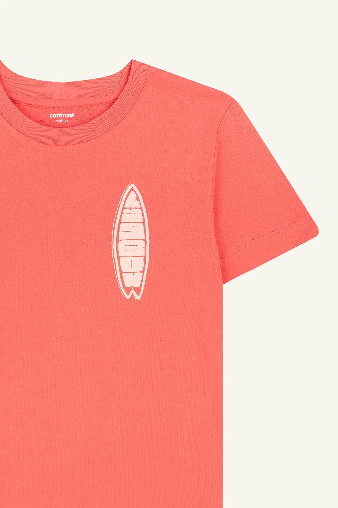 Sustainable kids surf graphic tee, Contrast Lisbon Surfboard organic cotton design