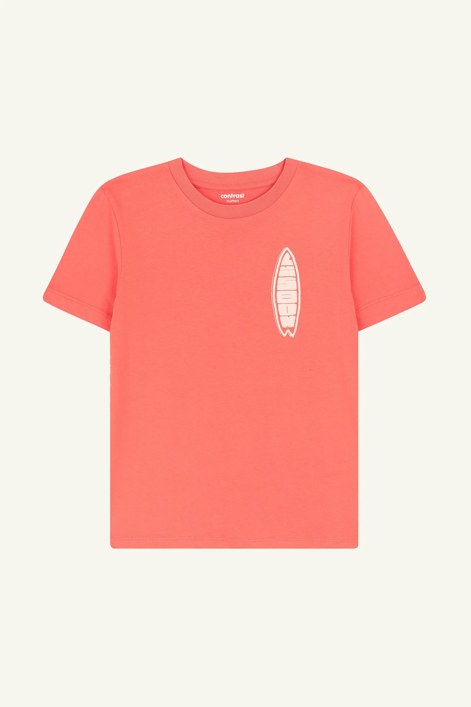 Contrast Lisbon Surfboard kids t-shirt in Fiesta Orange, organic cotton surf-inspired tee