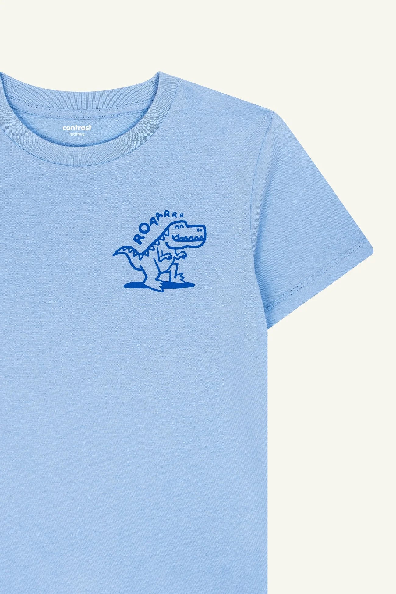 Sustainable kids t-shirt in organic cotton, Contrast Dinosaur graphic Blue Soul design