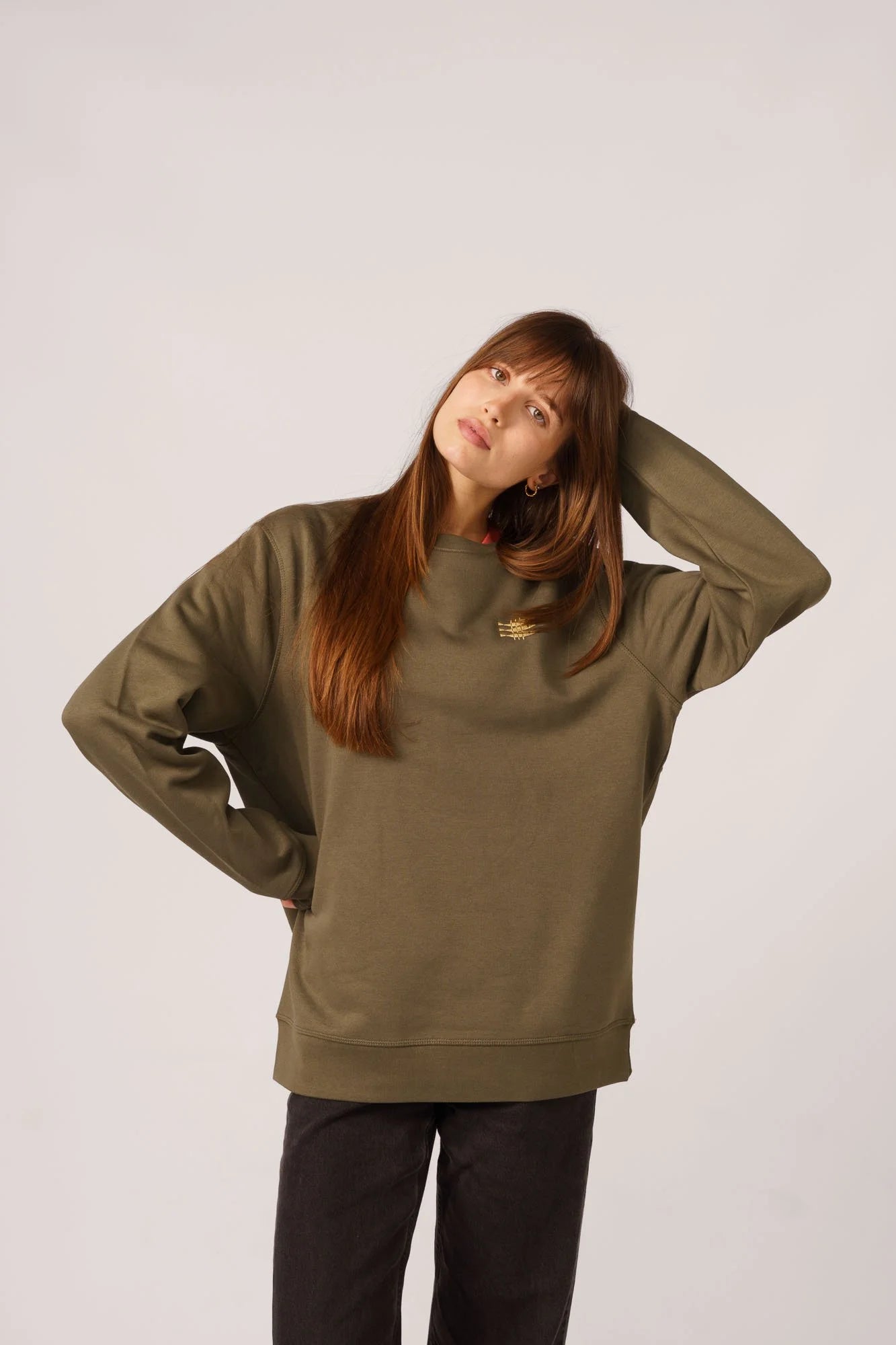 Organic cotton Sardines sweatshirt by Contrast, Khaki Green edition brushed for extra softness