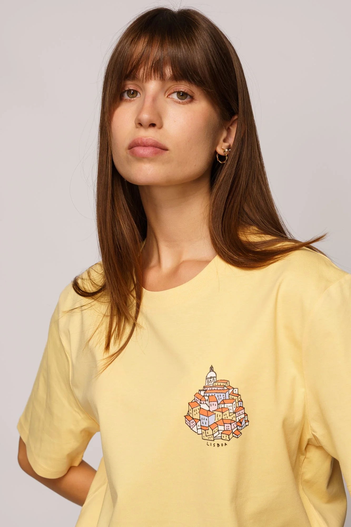 Viva yellow designer graphic tee by Contrast, Alfama Hill organic cotton t-shirt for city explorers