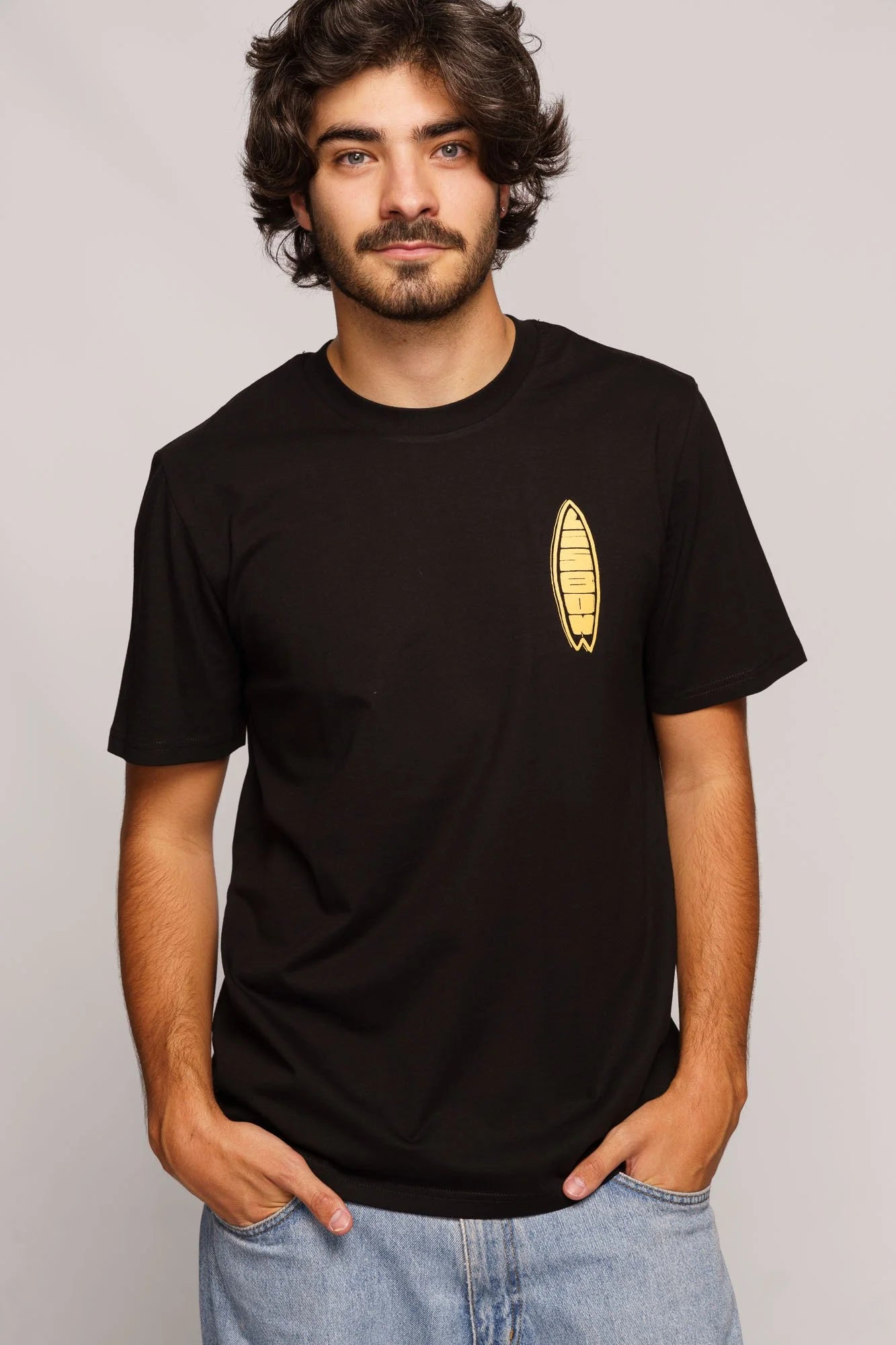 Organic tee shirts by Contrast, Lisbon Surfboard t-shirt graphic design with coastal theme.