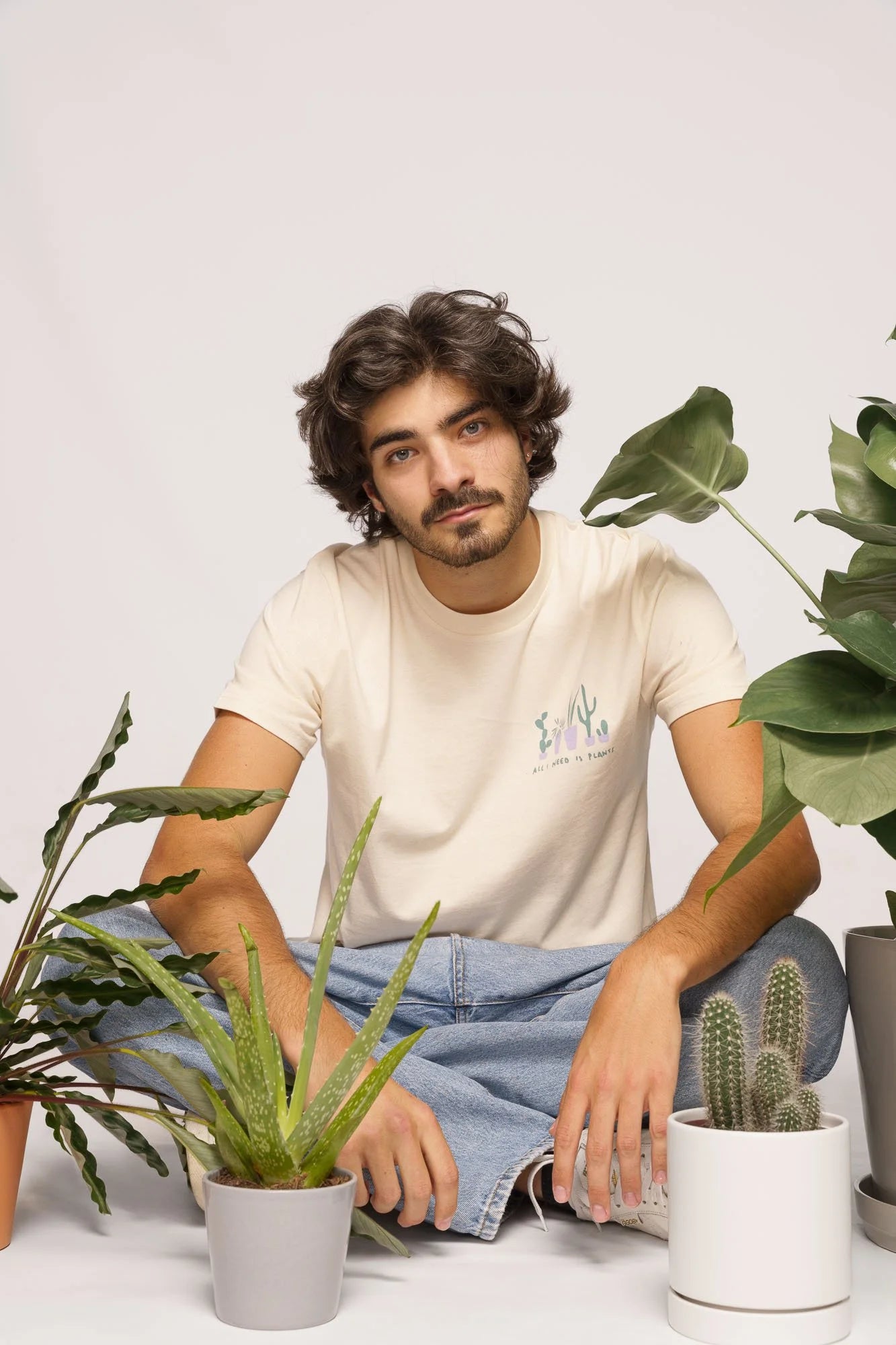 Contrast graphic tees designer edition All I Need Is Plants, organic t-shirt with botanical design.
