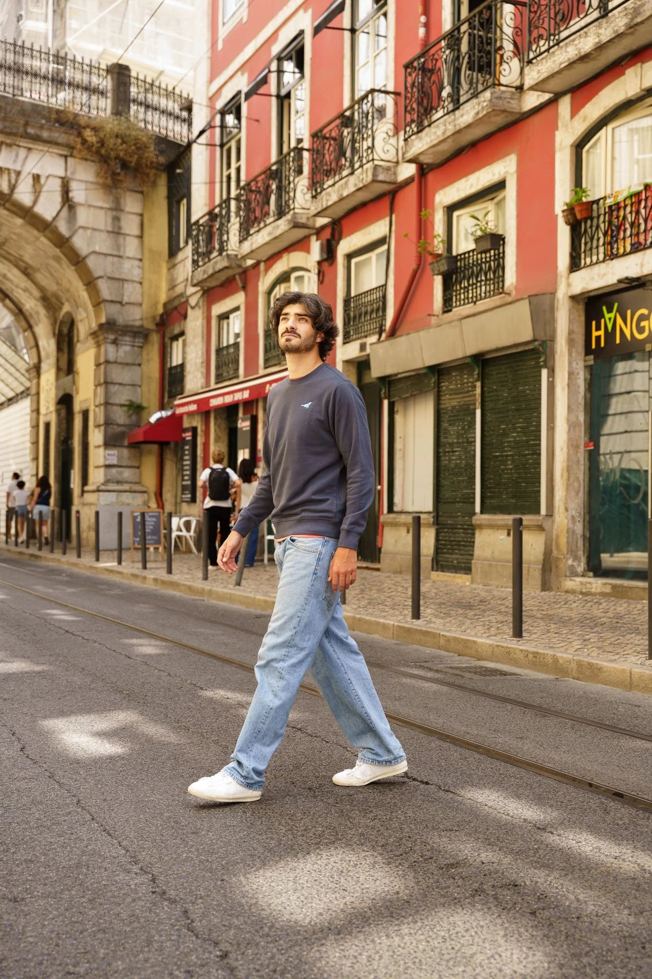 Organic cotton sweatshirt by Contrast, Jumping Whale graphic in subtle Indian Grey tone