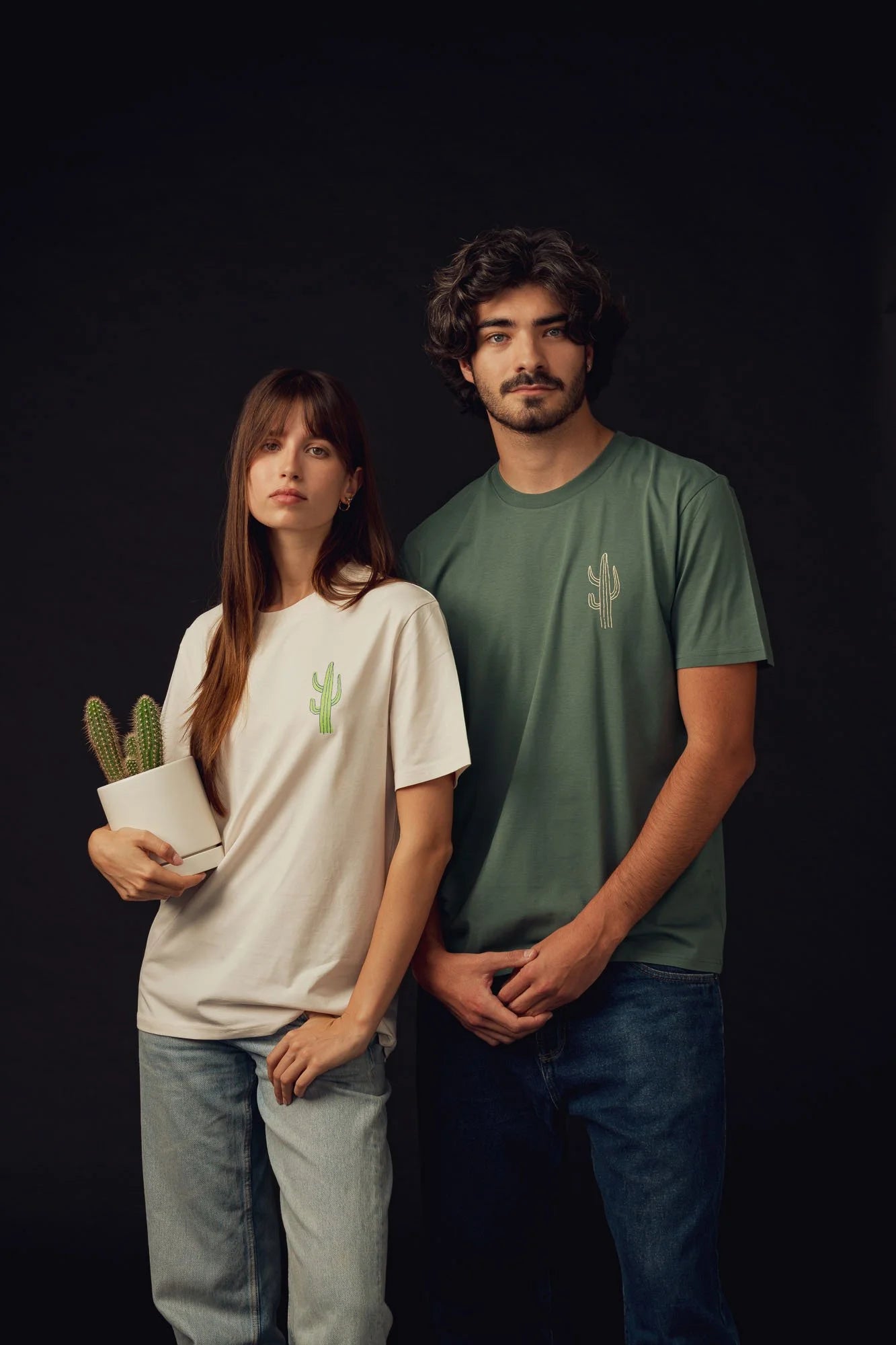 Contrast designer graphic tees collection featuring Cactus organic tee shirts in Vintage White.
