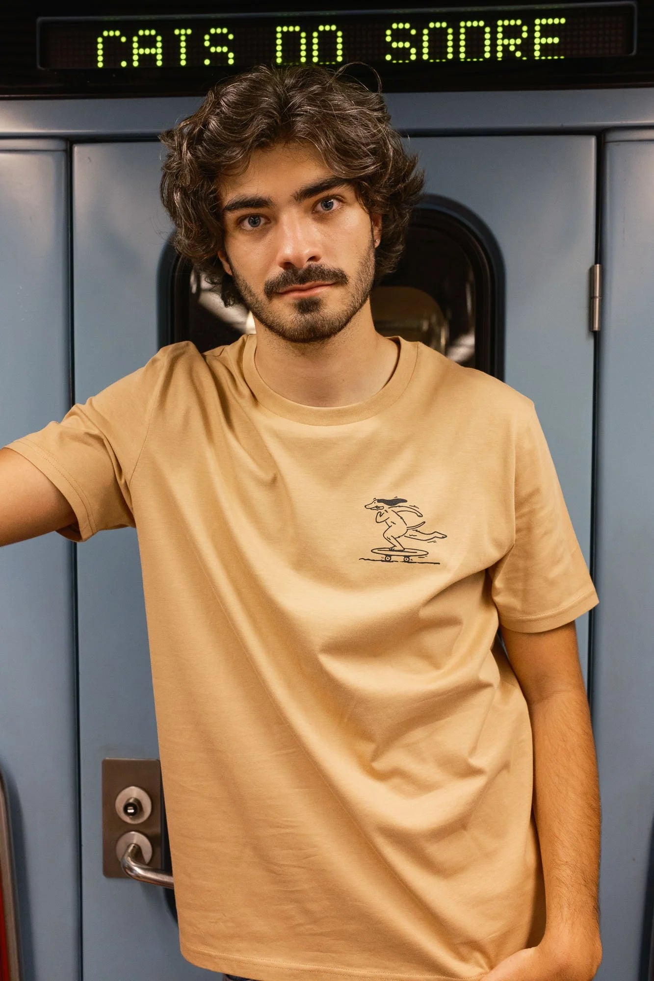 Designer graphic tee Skate Rider Latte Brown by Contrast, organic t-shirt graphic design urban lifestyle.