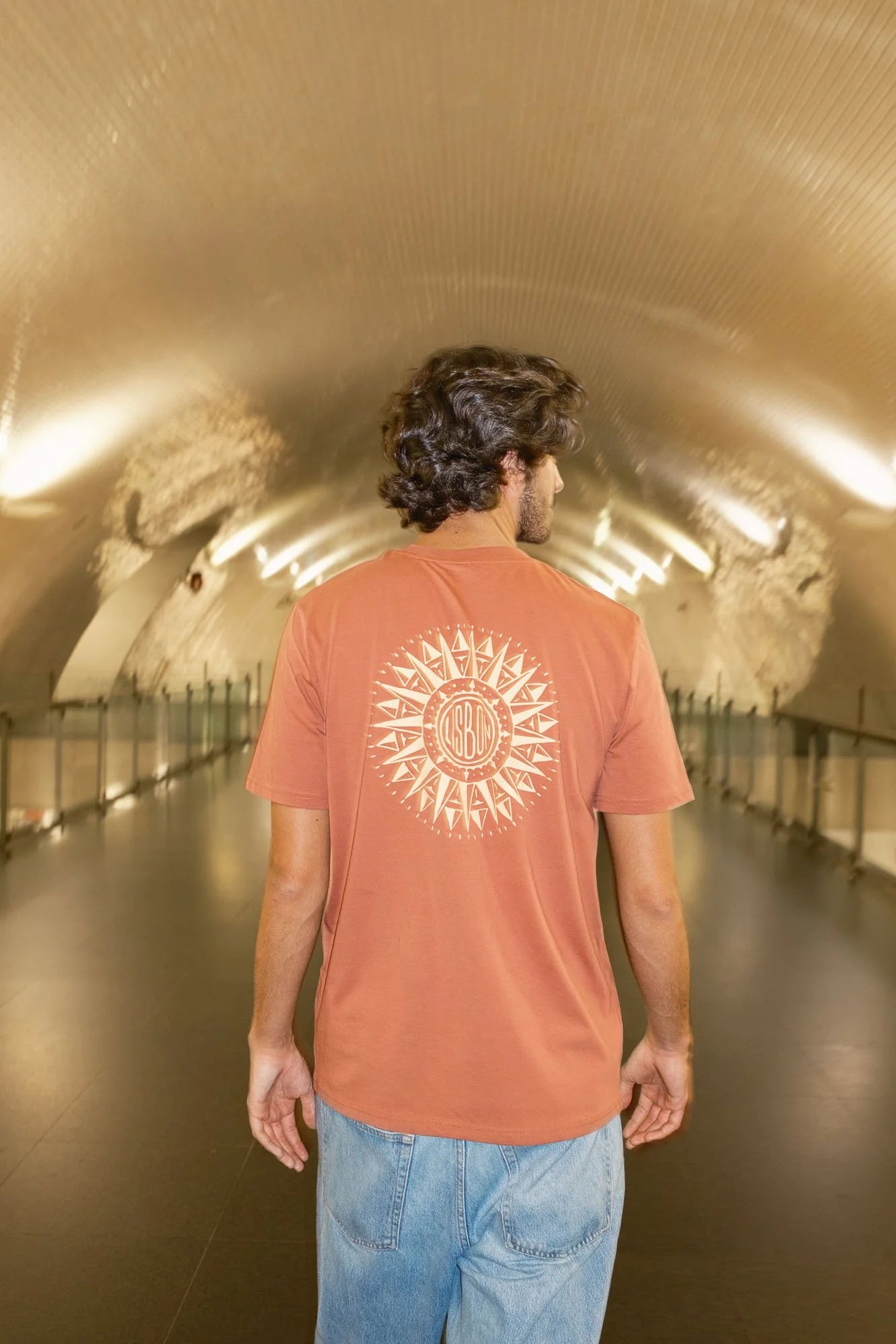 Heritage Brown organic t-shirts by Contrast with Wind Rose t-shirt graphic design, timeless graphic tee style.